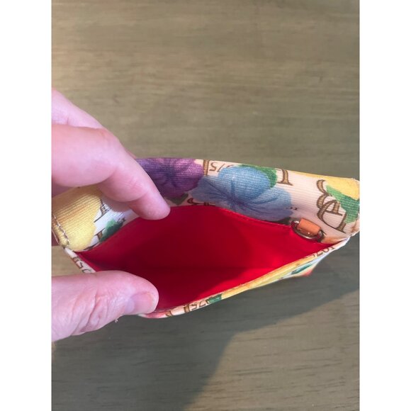 Dooney & Bourke Floral Canvas Card Holder Wallet With Red Interior - Picture 6 of 7